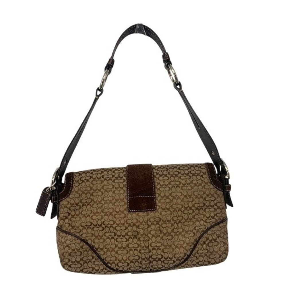 Vintage Y2K Coach Soho Signature Buckle Shoulder Bag Brown Suede Jacquard 2000s - Picture 11 of 16